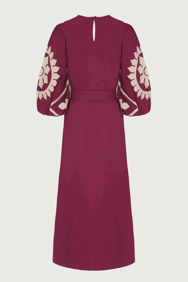 Midikleid mit Puffärmeln und Retro-Folk-Blumendruck