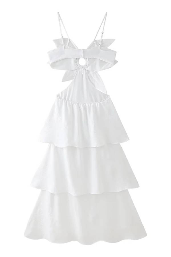 Ärmelloses Maxikleid mit Blumenmuster, Hohlfalten und hoher Taille