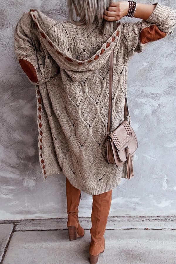 Warm Soul Patchwork-Cardigan mit offener Vorderseite und Kapuze