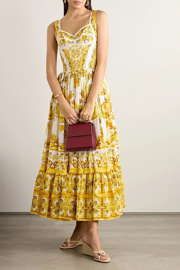 Ready To Dance – Maxikleid mit gesmoktem Rücken und Palace-Print