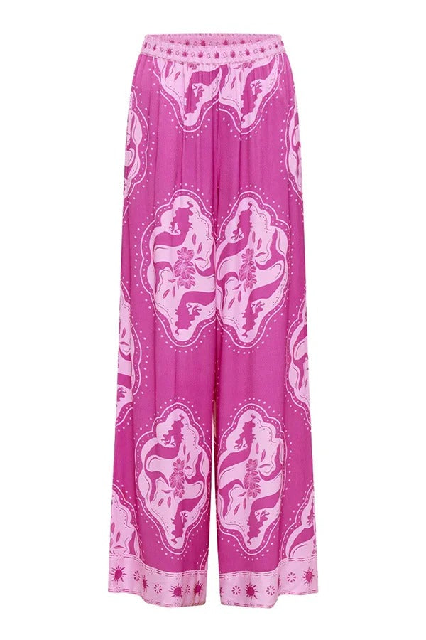 Ensemble chemise surdimensionnée à manches longues et pantalon à taille élastique à imprimé unique Elliot