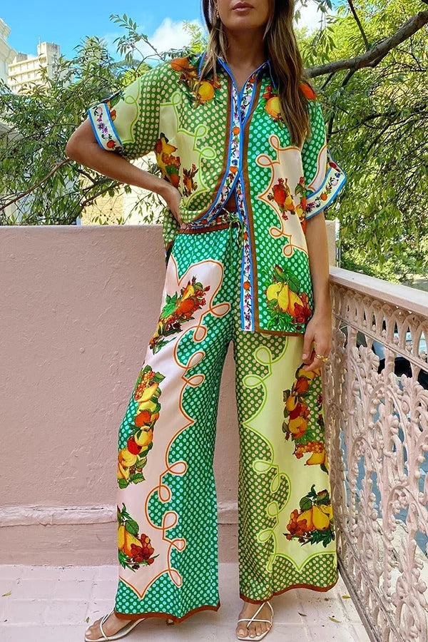 Chemisier surdimensionné boutonné à imprimé unique en satin citron Enjoy Summer