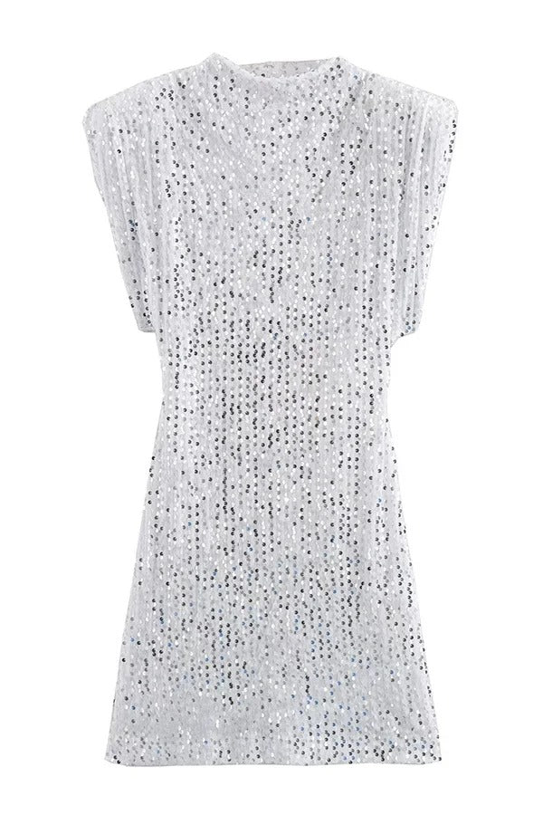 Fashionable Sequined Round Neck Sleeveless Slim-fit Mini Dress