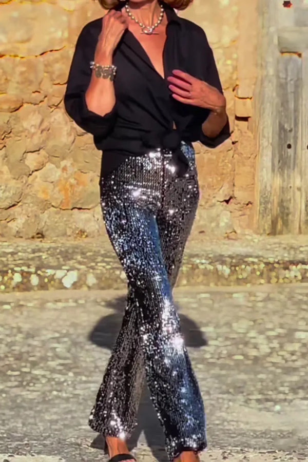 Pursue Shine – Schlaghose mit hohem Bund und Pailletten