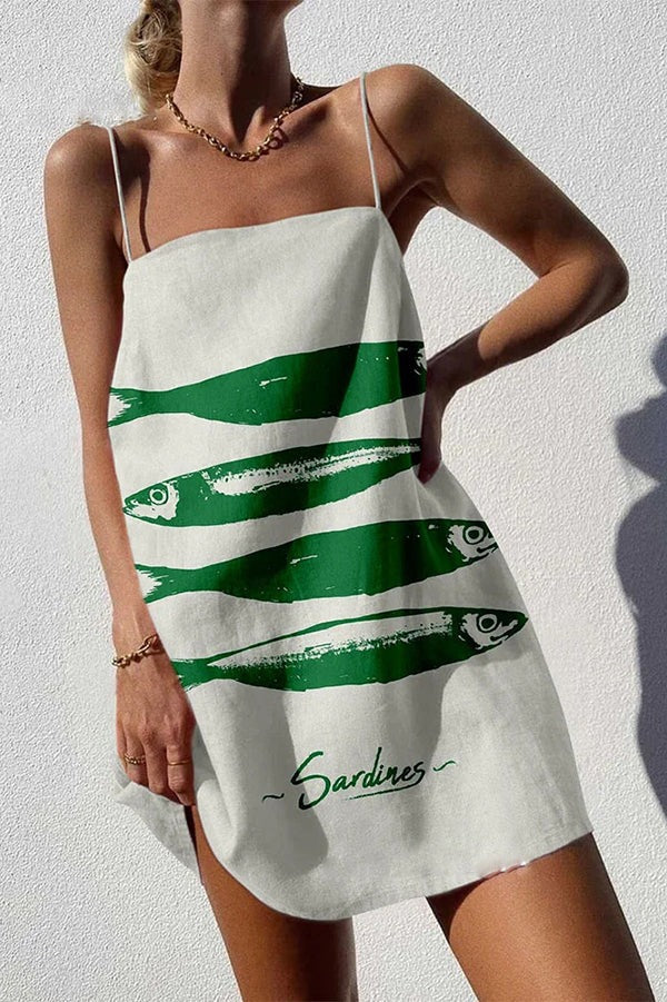 Einzigartiges sexy Minikleid mit Riemchen und Ozean-Print