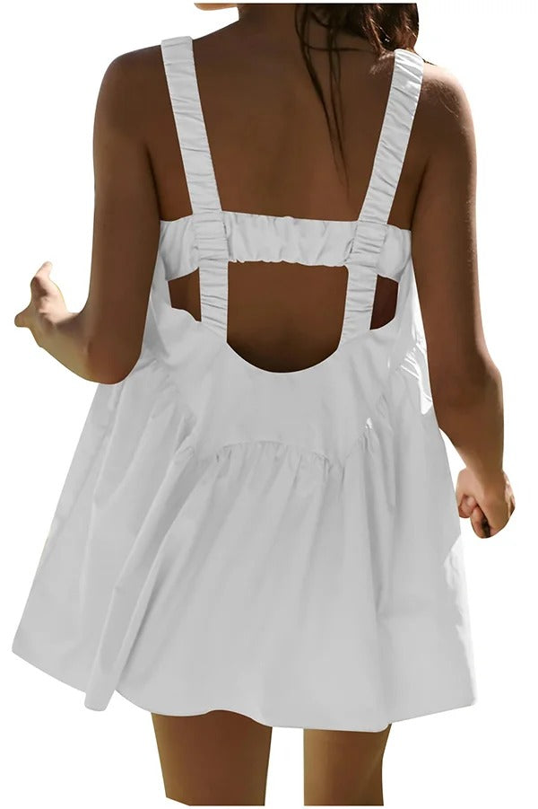 Sommerliches, sportliches, ärmelloses, rückenfreies Minikleid aus Leinenmischung