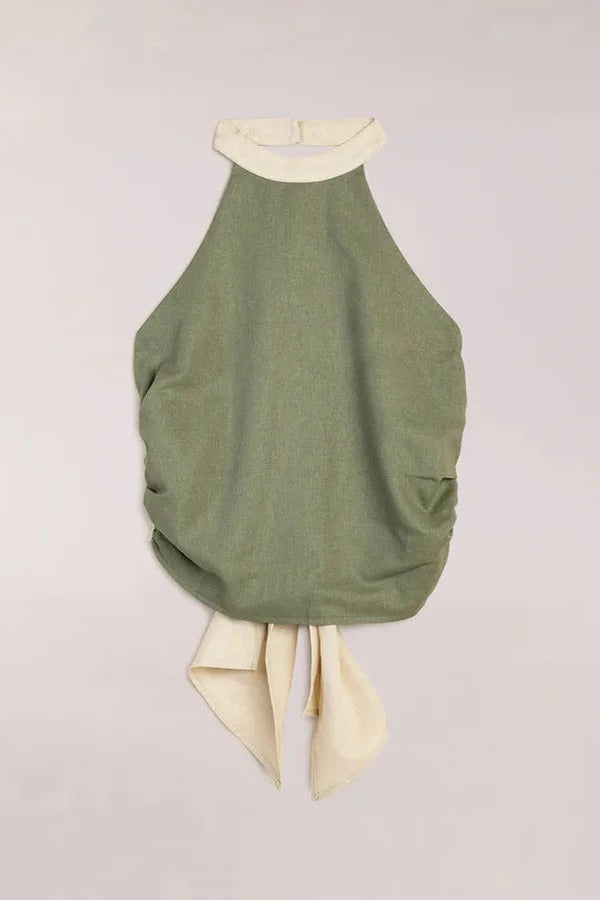 Ensemble débardeur dos nu en lin mélangé de style intemporel et jupe longue colorblock