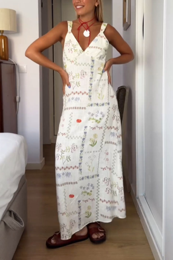 Lässiges bedrucktes Kleid mit V-Ausschnitt