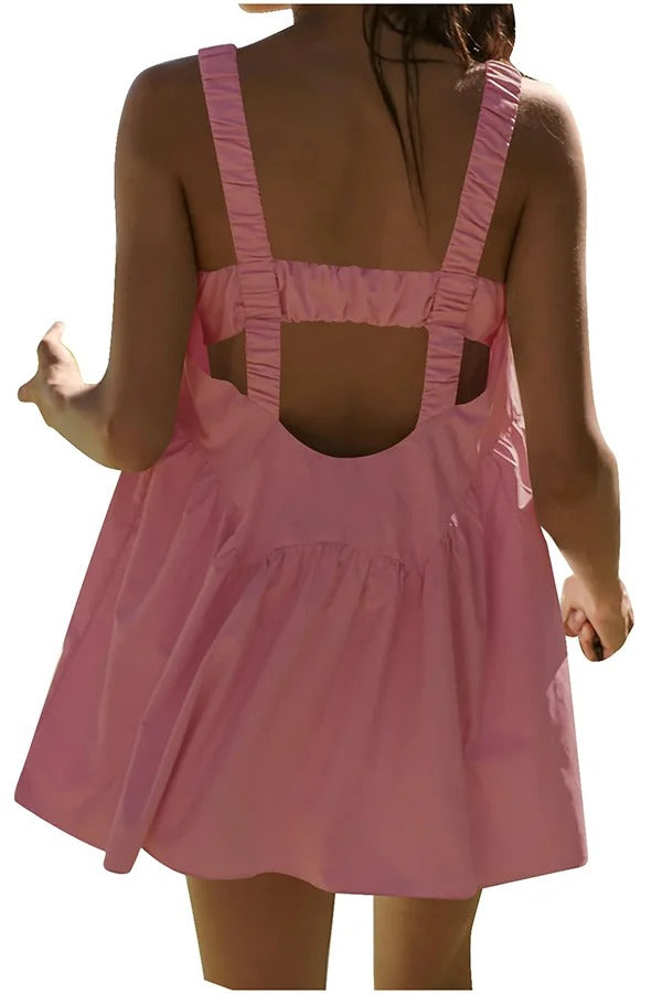 Sommerliches, sportliches, ärmelloses, rückenfreies Minikleid aus Leinenmischung