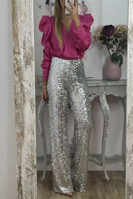 Perfectly Adored – Satinbluse mit überkreuztem Ausschnitt und Puffärmeln