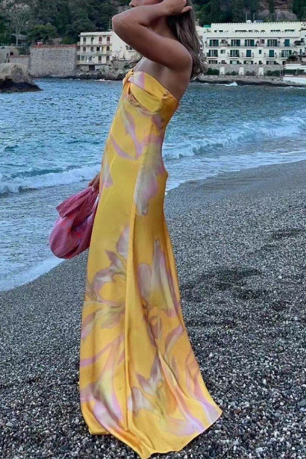 Temperamentvolles, strukturiertes Tube-Top-Kleid aus Satin mit Print