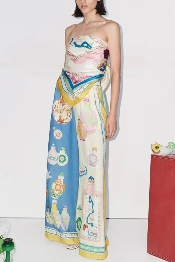 Creating Memories – Hose aus Leinenmischung mit einzigartigem Druck, elastischer Bund und Tasche mit weitem Bein