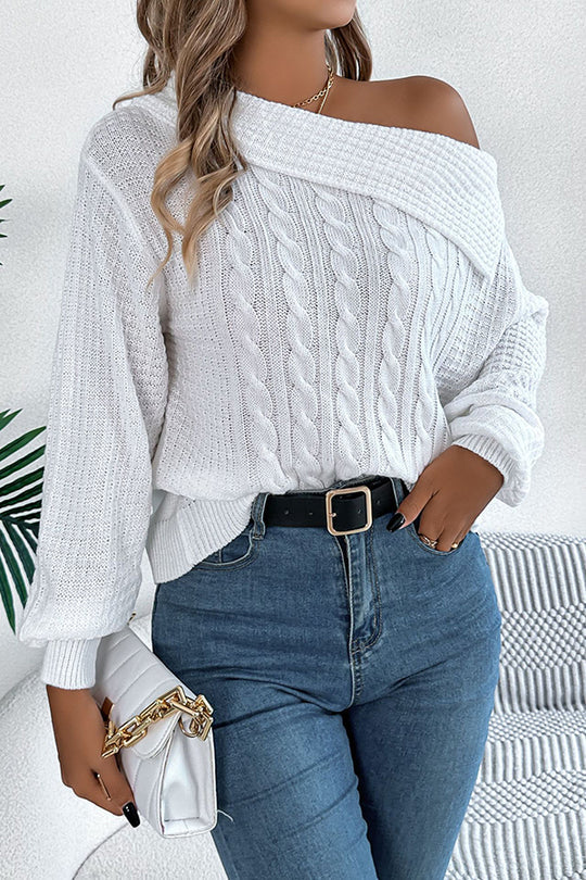 Einfarbiger, lässiger Strickpullover mit einer Schulter und langen Ärmeln