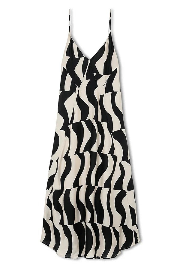 Fließende Eleganz Lockeres Maxikleid in A-Linie mit geometrischem Print