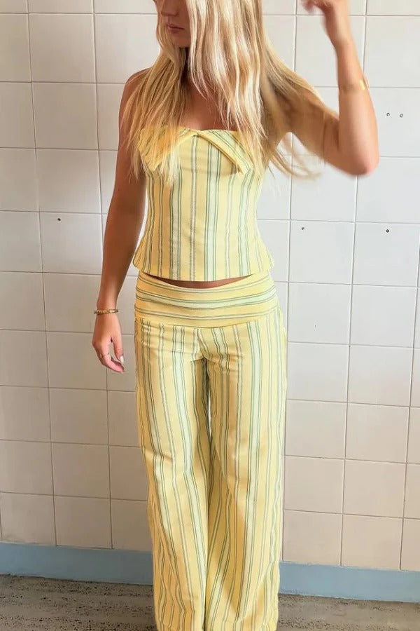 Striped Halter Top and Wide-leg Pants Set