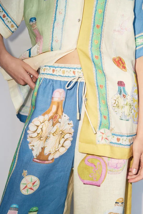 Creating Memories – Hose aus Leinenmischung mit einzigartigem Druck, elastischer Bund und Tasche mit weitem Bein