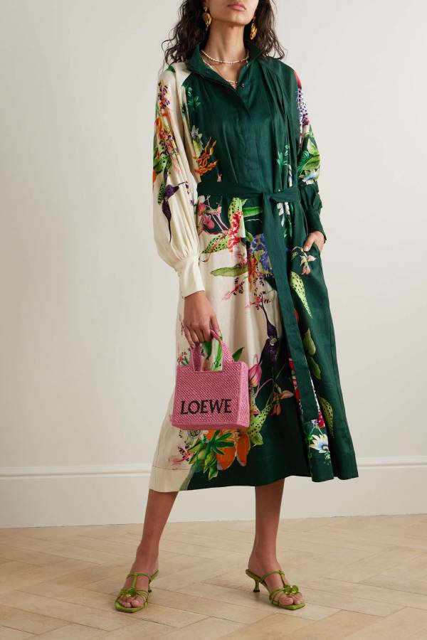 Aggie Midi-Hemdkleid aus Leinenmischung mit Blumenmuster und Gürtel