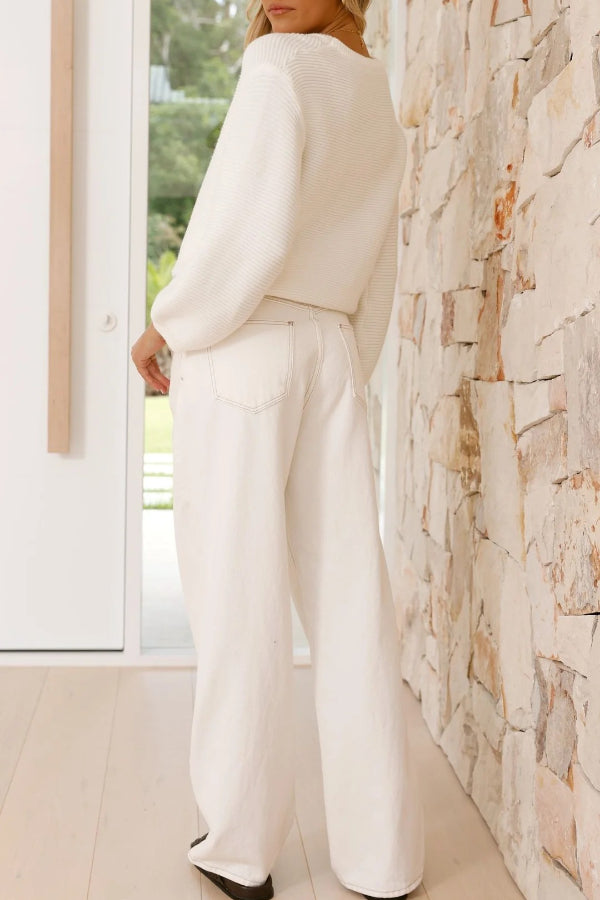 Lockerer Pullover mit Rundhalsausschnitt und Rippstrick