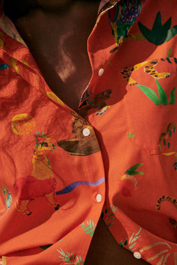 Ensemble chemisier à imprimé unique en lin mélangé Jungle Adventure et short à poches à taille élastique dans le dos