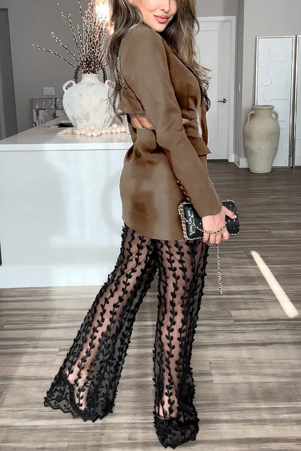 Queen Temperament Button Up Langarm-Blazer mit rückenfreiem Revers