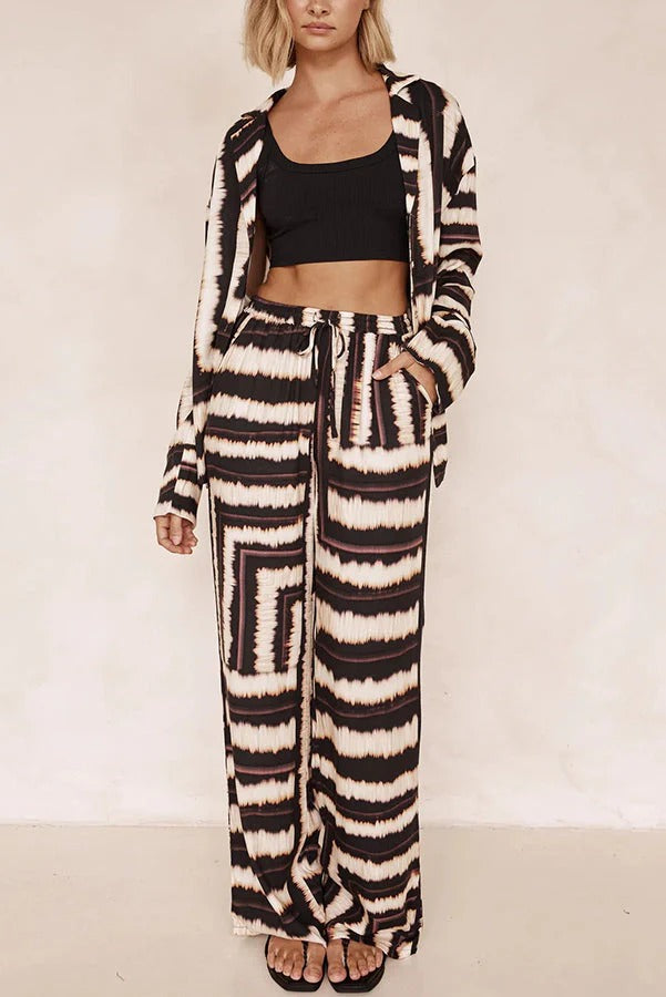 Planen Sie Reisen Satin Tie Dye Einzigartiger Druck Elastische Taille Taschen Weite Beinhose