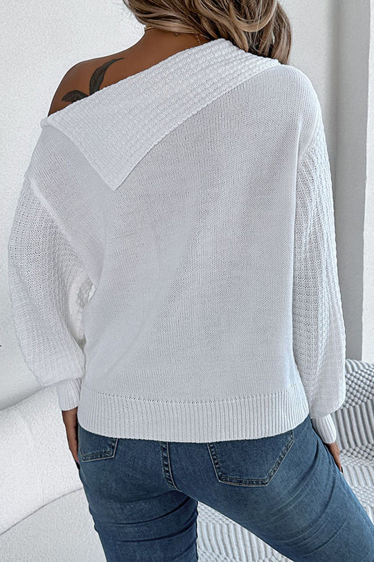 Einfarbiger, lässiger Strickpullover mit einer Schulter und langen Ärmeln