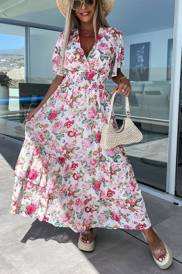 Robe longue à volants et taille froncée à fleurs Forever Mine