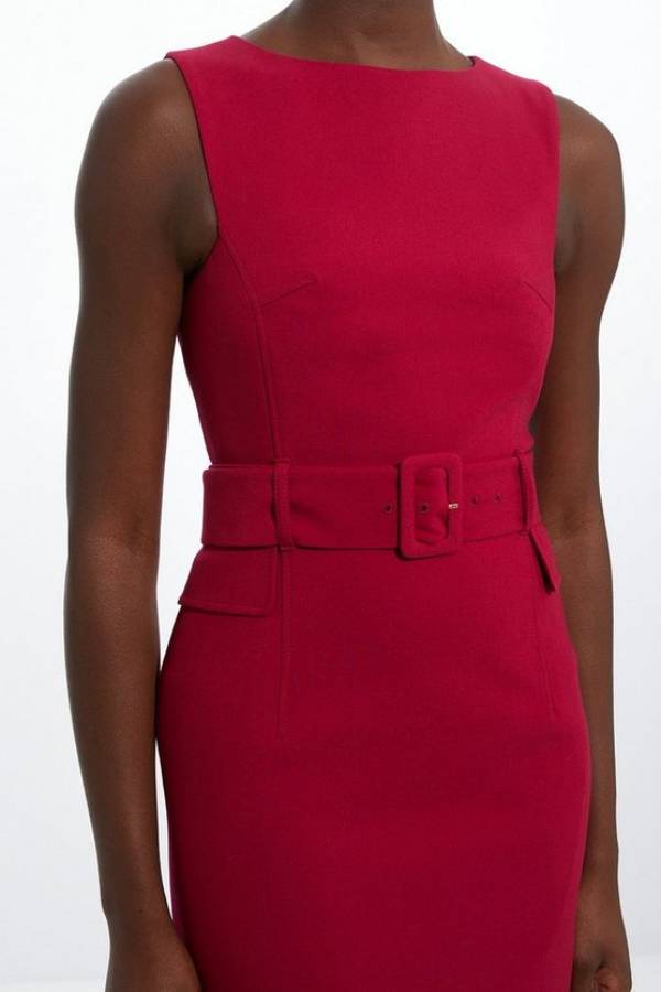 Feel Formal – Maßgeschneidertes Stretch-Midi-Bleistiftkleid mit Gürtel