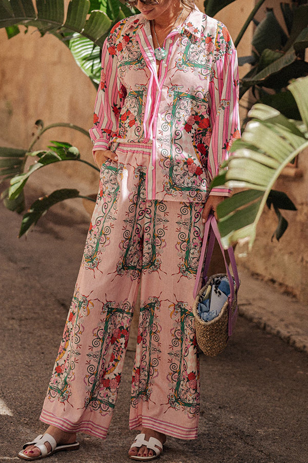 Set mit lockerer Bluse mit Blumenmuster und Taschen und elastischer Taille