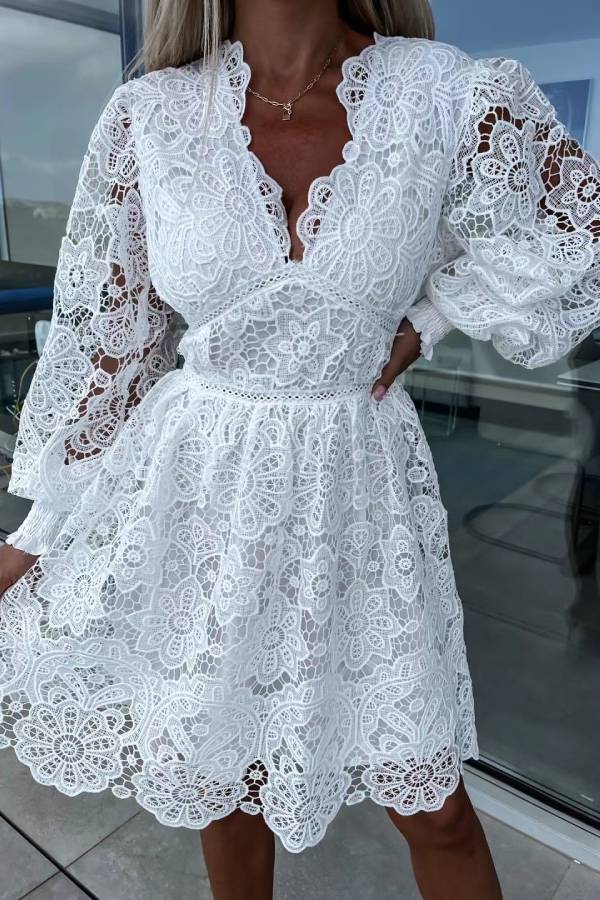 Sexy hollow water-soluble lace lace temperament commuter dress