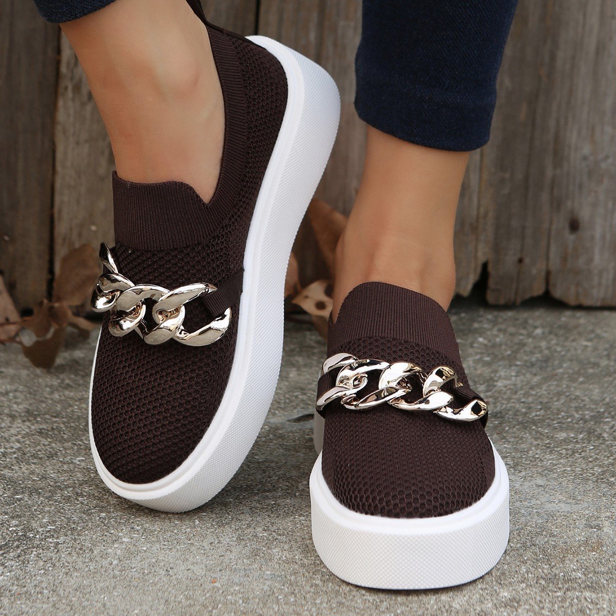 MOUSSE FIT Plateau-Loafer mit Kettendekor für Damen