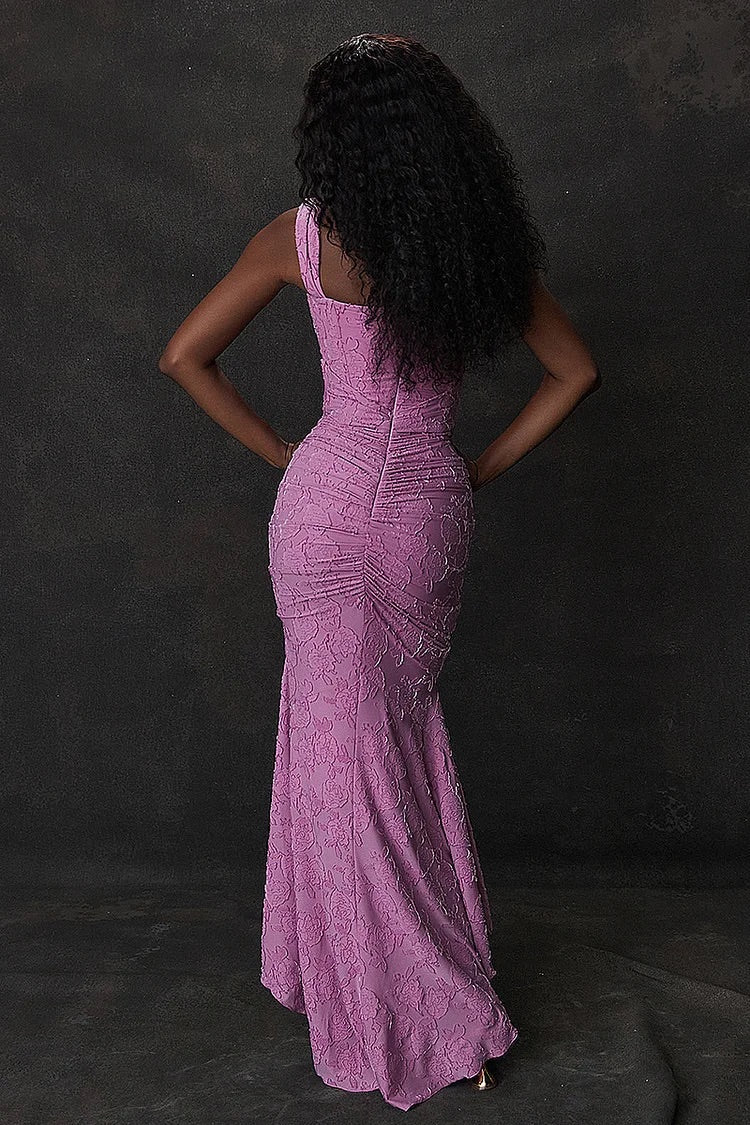 Ärmelloses Korsett mit Blumenmuster, Jacquard, formelle Party, Meerjungfrau-Midikleider – Lila