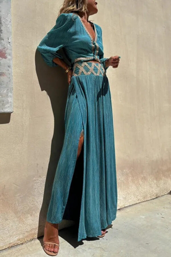 Lässige, lockere Hose im Resort-Stil mit Schlitz und elastischer Taille