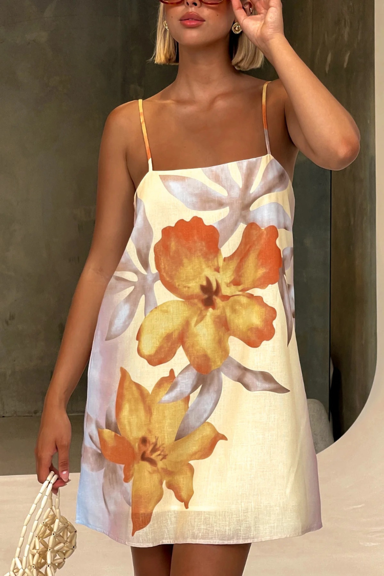 Robe courte coupe H à imprimé floral en lin mélangé Summer Surprise