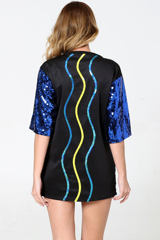 Lockeres T-Shirt mit Pailletten und Love Eyes Letters, Rundhalsausschnitt, kurzen Ärmeln und mittlerer Länge