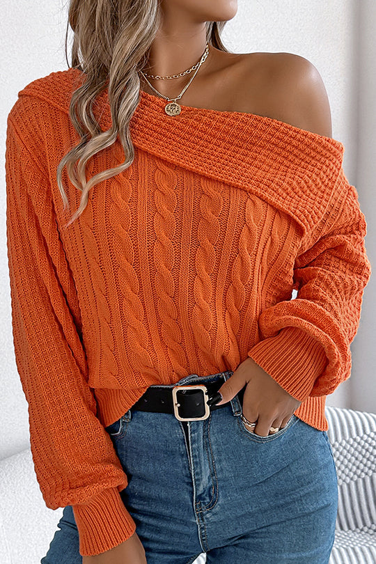 Einfarbiger, lässiger Strickpullover mit einer Schulter und langen Ärmeln