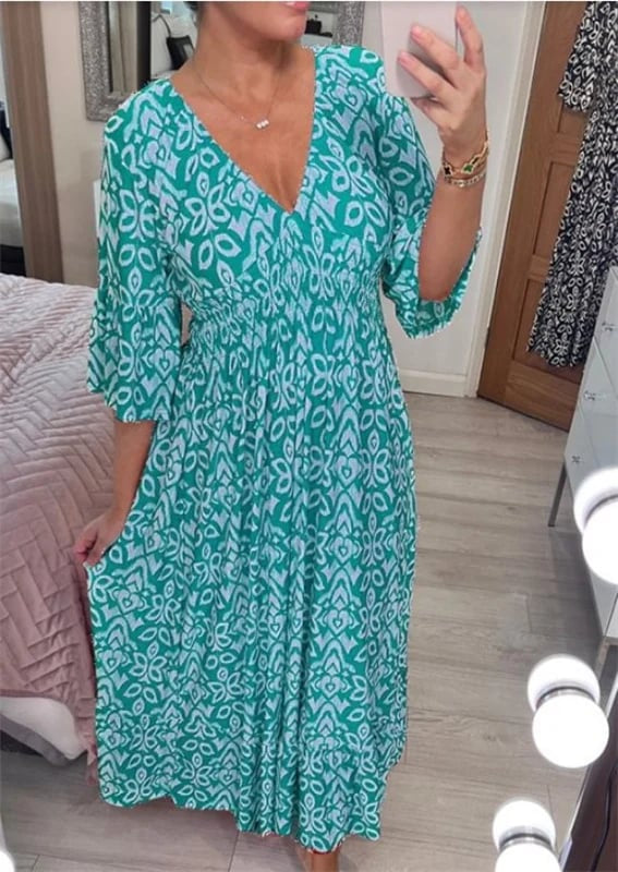 🔥LETZTER TAG 70 % RABATT🔥Kleid mit V-Ausschnitt und Blumenmuster