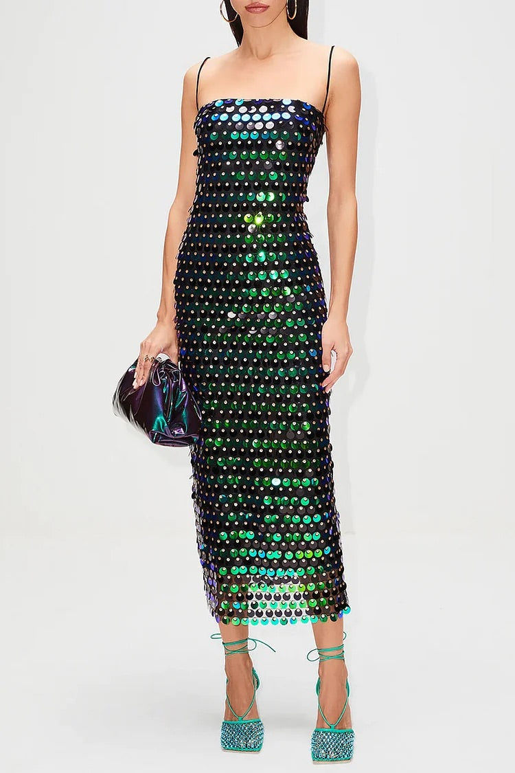 Pailletten Spaghettiträger Slim Fit Geburtstagsparty Midikleider