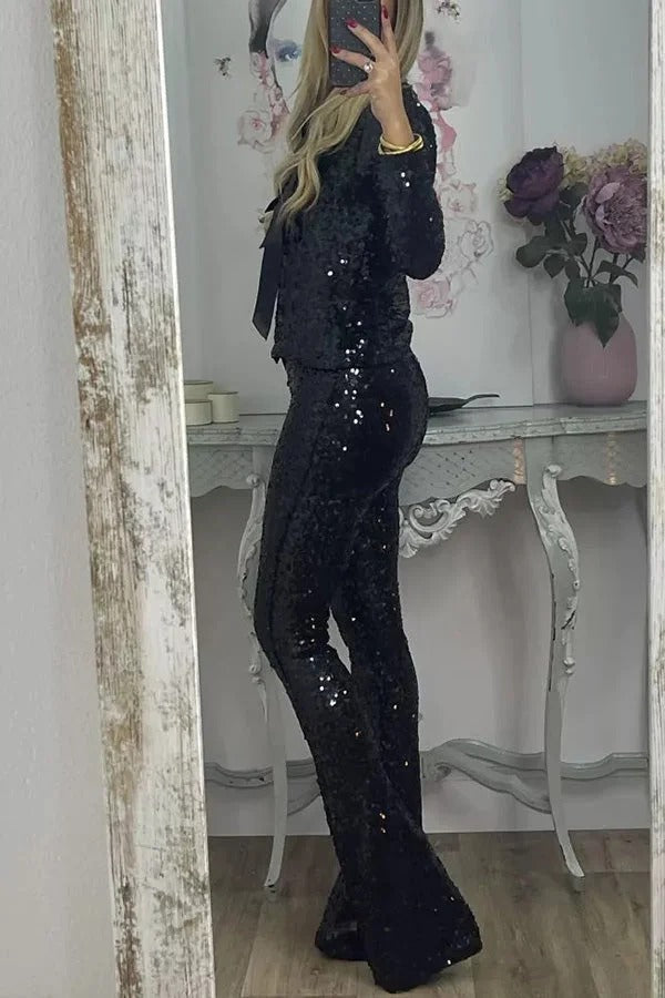 Veste à manches longues en satin avec nœud et sequins Holiday Cheer