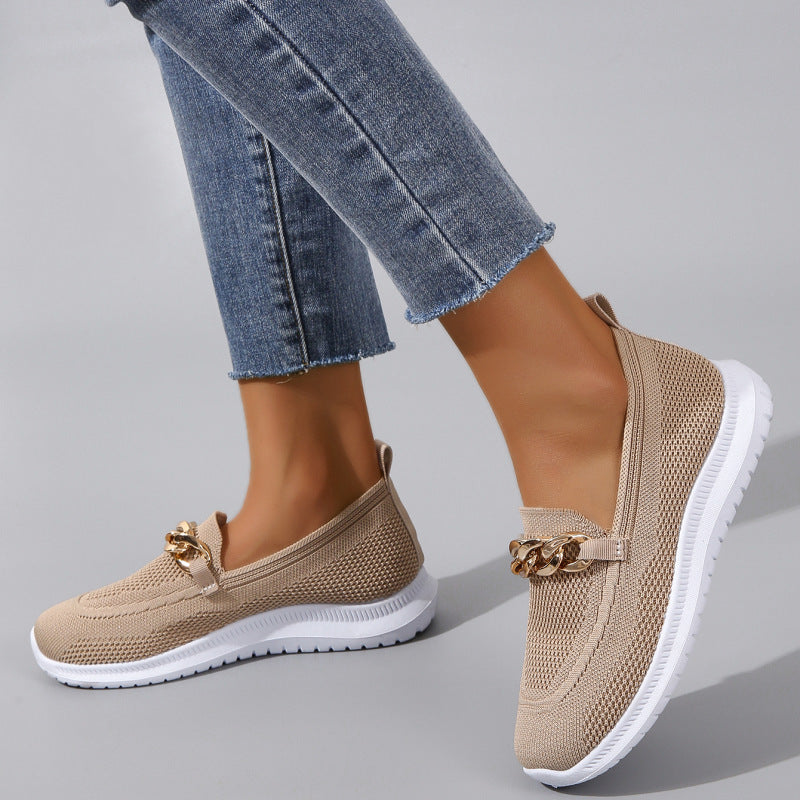 Bequeme flache Loafer aus Mesh mit Kettendekor