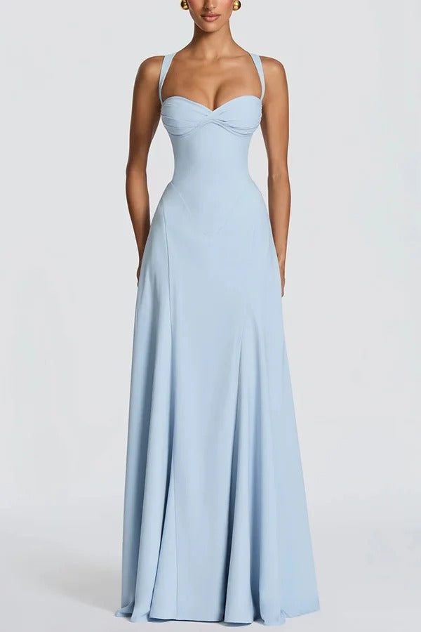Irie Chiffon Sweetheart Neck Adjustable Straps Back Lace-up Maxi Dress