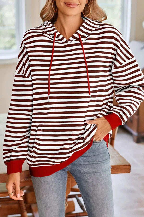 Lockerer Hoodie mit Streifenmuster und langen Ärmeln und Tasche