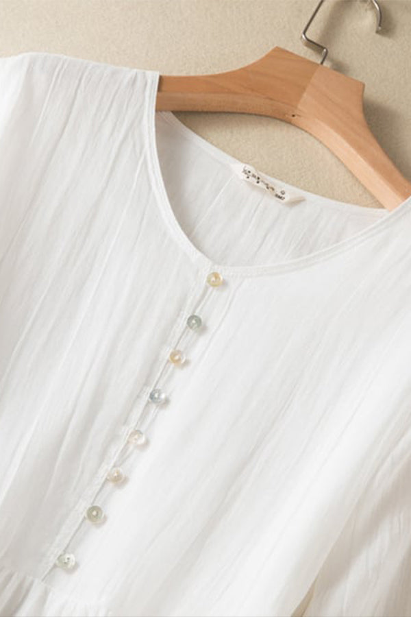 Literarisches Retro-Kleid mit V-Ausschnitt und mittellangen Ärmeln für Damen