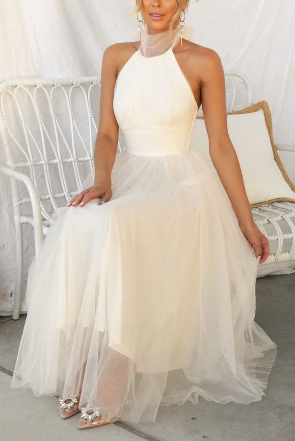 Fairy Vibes – Neckholder-Maxikleid aus Tüll mit gerafftem Detail