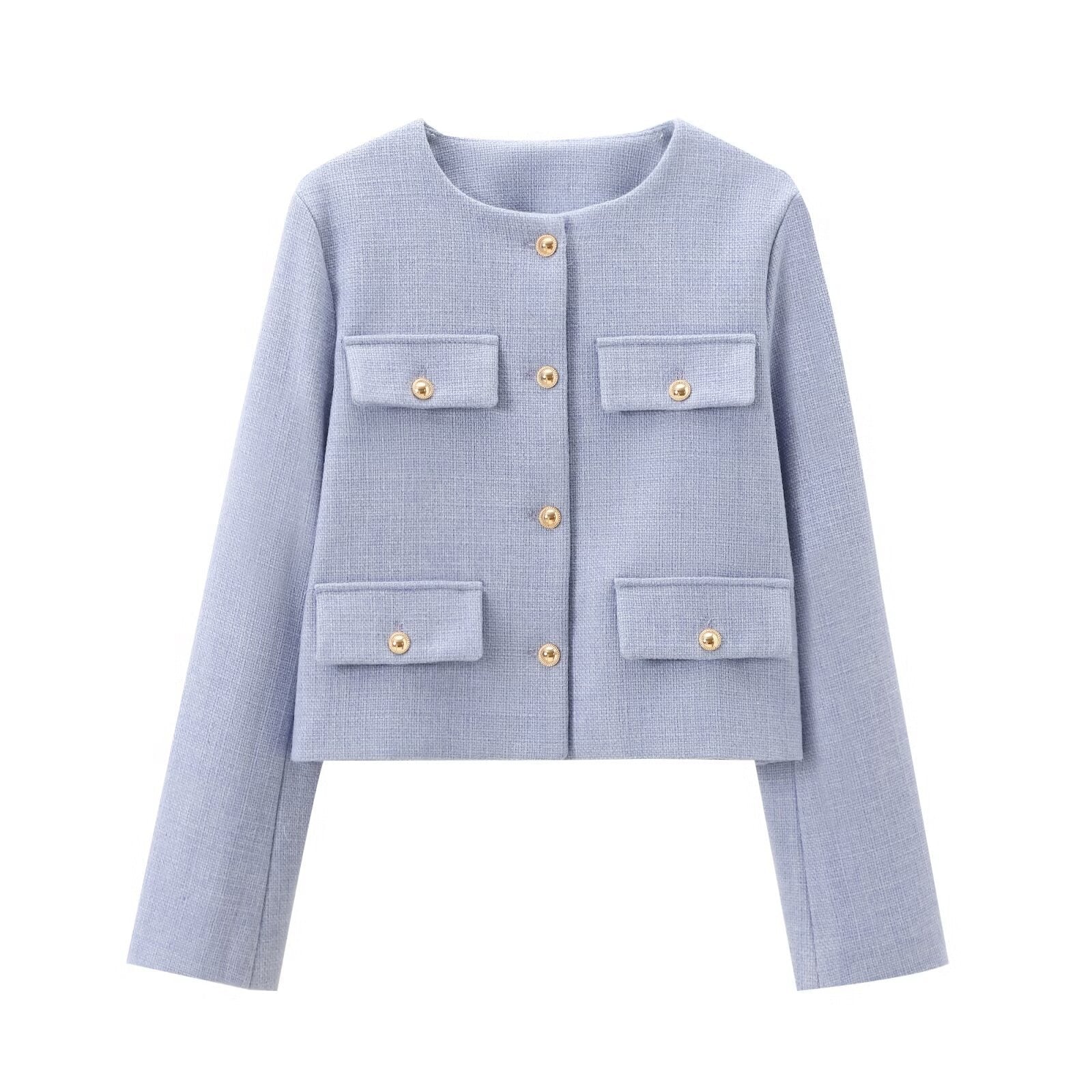 Einreihige Jacke mit Rundhalsausschnitt