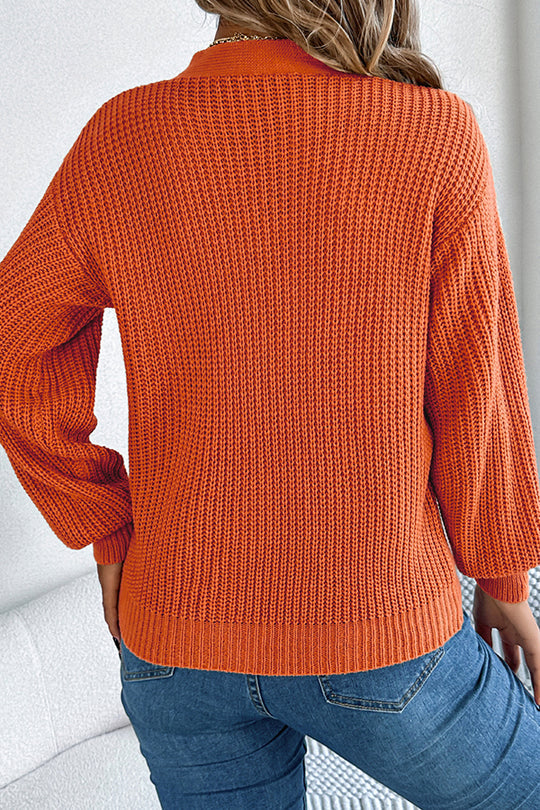 Lässiger, hohler Langarm-Strickpullover mit V-Ausschnitt