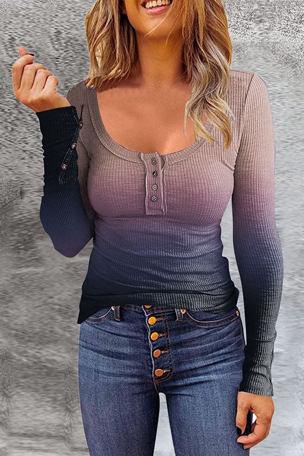 Chemisiers à manches longues et col rond dégradé