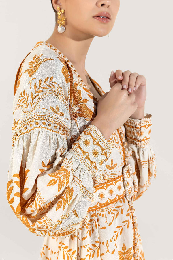 Naiara Minikleid mit Palmendruck, Ballonärmeln, gewelltem Besatz, Gürteltasche