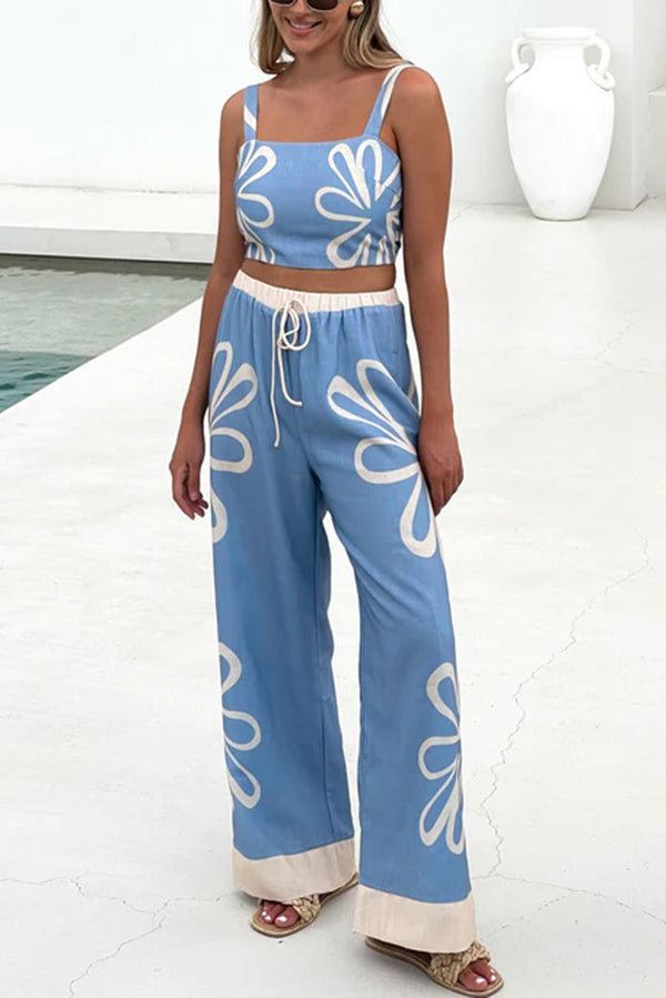 Ensemble haut plissé à bretelles et pantalon à taille élastique avec cordon de serrage