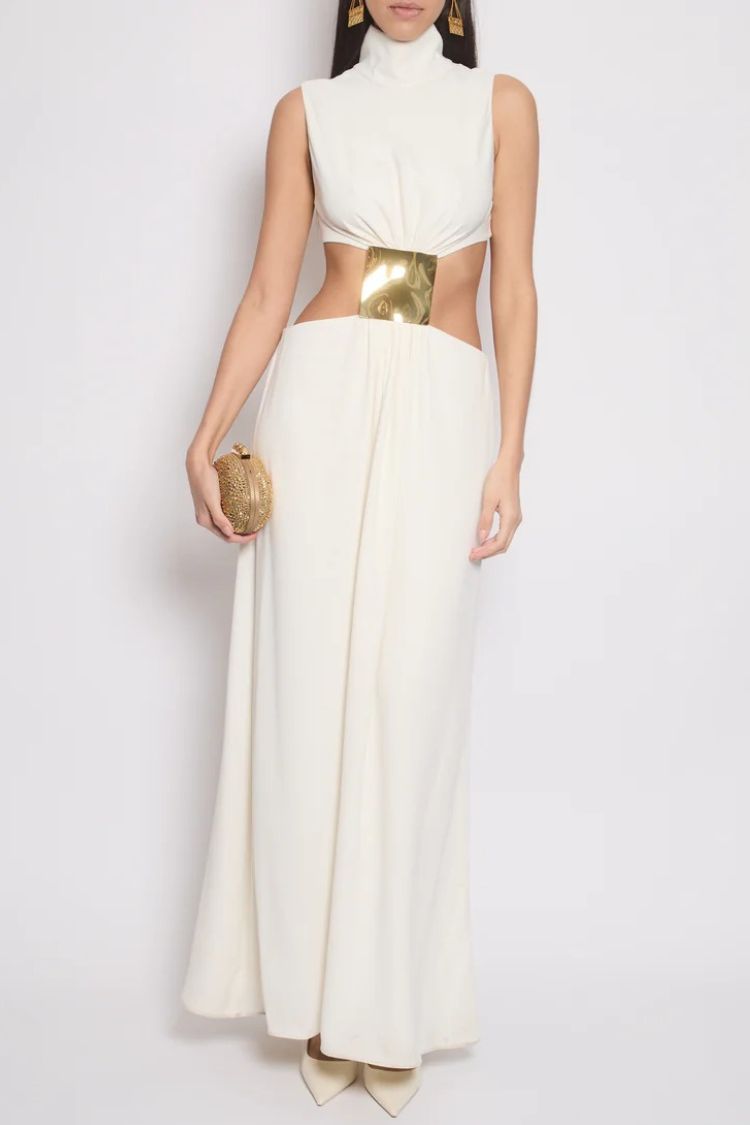 Avery Maxikleid mit hohem Halsausschnitt und Metallverzierung und Cut-Out-Taille